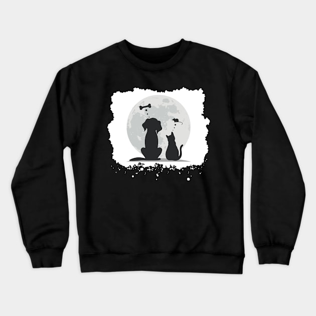 Dog and Cat Midnight Dreams Crewneck Sweatshirt by Claracanvas